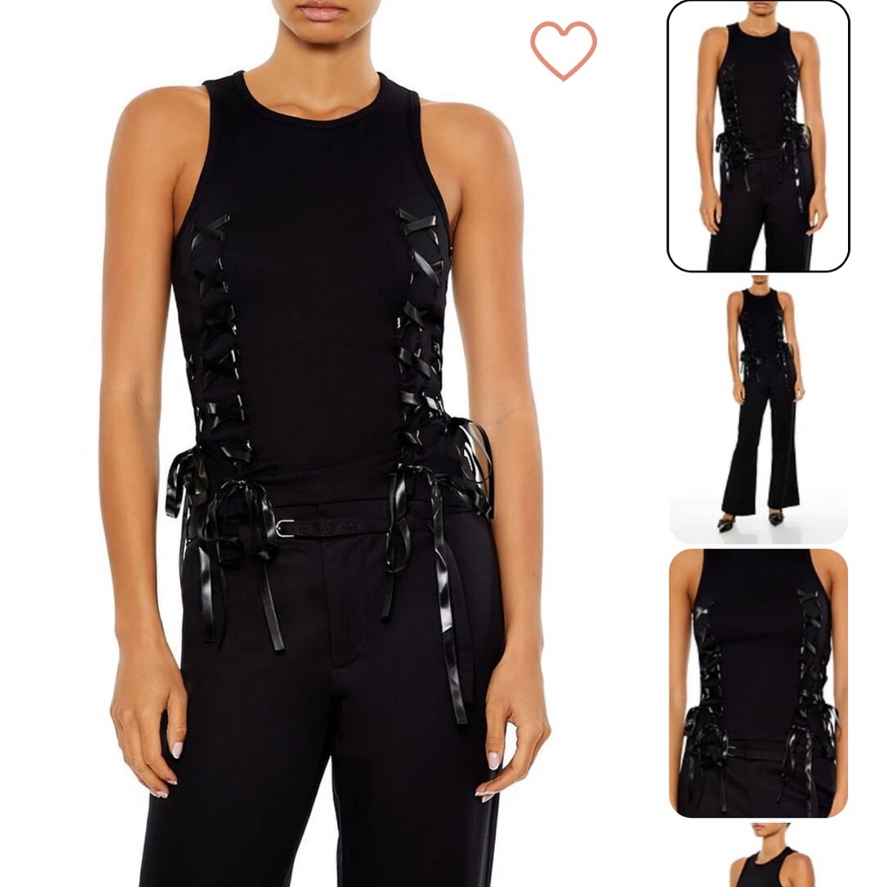 Ribbon Lace Up Tank Top Y2K Goth Black Shirt